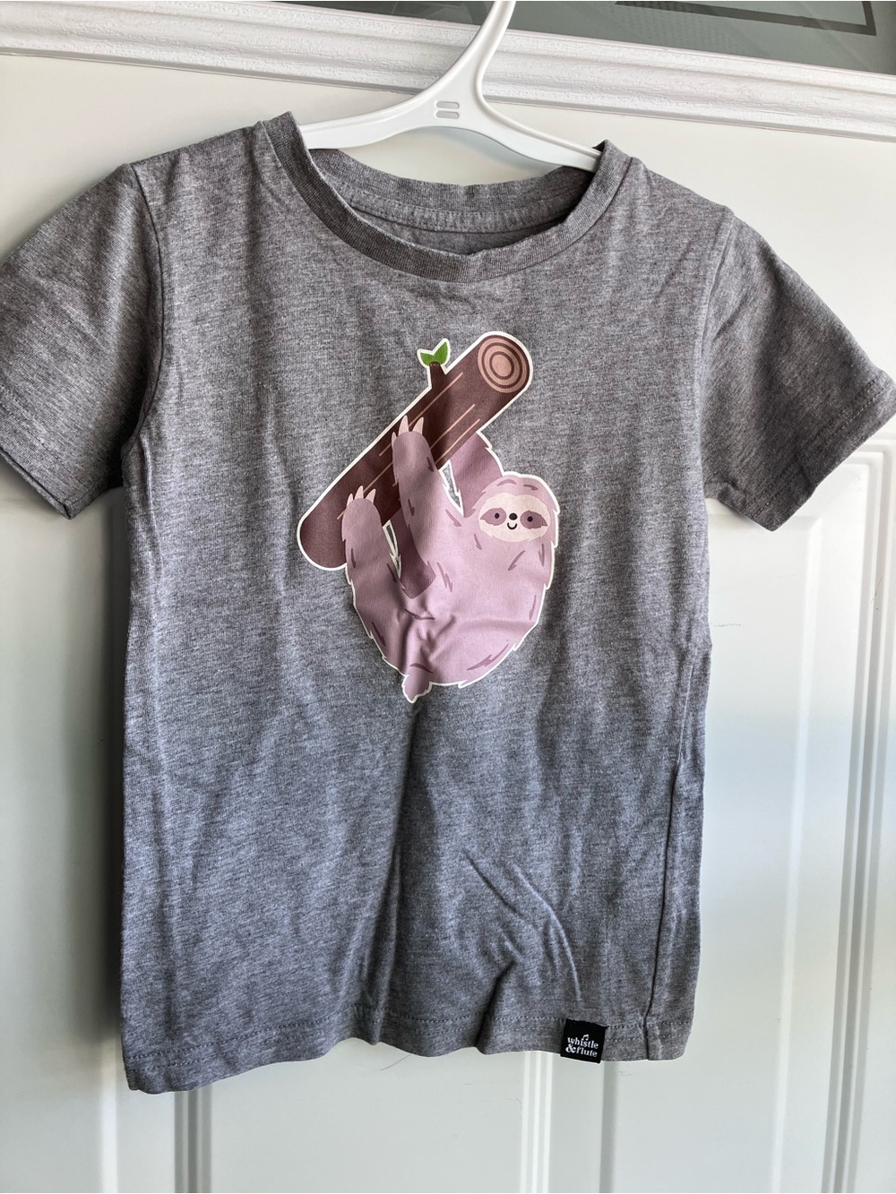 Whistle & flute grey sloth tshirt 5T 6T